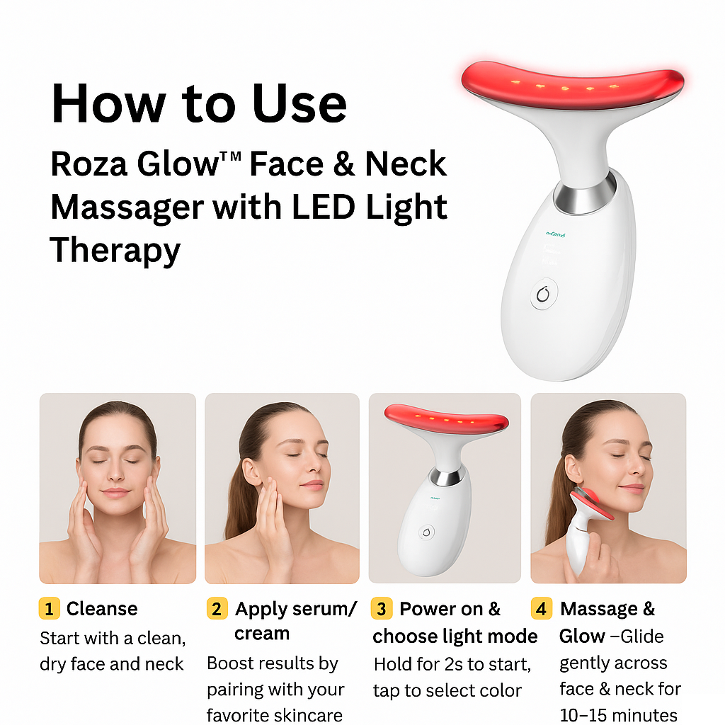 Roza Glow™ Face & Neck Massager with LED Light Therapy